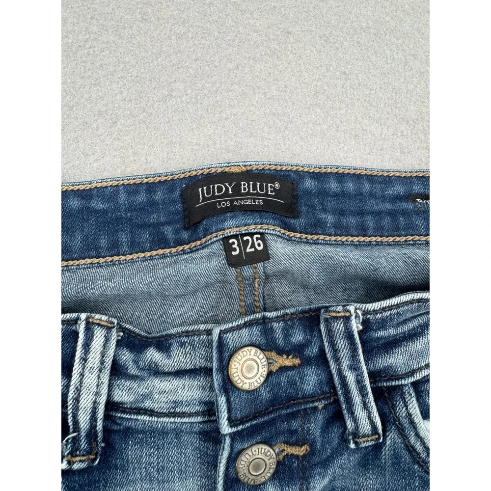 Judy Blue Mid Rise Button Fly Distressed Boyfriend Jeans Womens 3/26 (28x32)